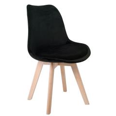MARTIN Καρέκλα Οξιά Φυσικό, Ύφασμα Velure Μαύρο, Αμοντάριστη Ταπετσαρία 49x57x82cm