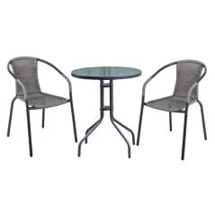BALENO Set Κήπου - Βεράντας: Τραπέζι + 2 Πολυθρόνες Μέταλλο Ανθρακί - Wicker Mixed Grey Table:Φ60x70cm Chair:53x58x77