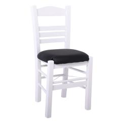 ΣΙΦΝΟΣ Καρέκλα Οξιά Βαφή Εμποτισμού Λάκα Άσπρο, Κάθισμα Pu Μαύρο 41x45x88cm