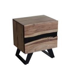 Κομοδίνο OSWALD Φυσικό/Μαύρο Ξύλο/Μέταλλο 45x35x55cm