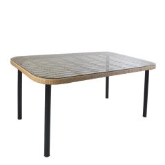 Τραπέζι Κήπου AMPIUS Φυσικό/Μαύρο Μέταλλο/Rattan/Γυαλί 160x90x73cm