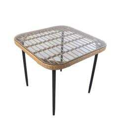 Τραπέζι Κήπου ANTIUS Φυσικό/Μαύρο Μέταλλο/Rattan/Γυαλί 80x80x73cm