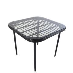 Τραπέζι Κήπου ANTIUS Μαύρο Μέταλλο/Rattan/Γυαλί 80x80x73cm