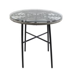 Τραπέζι Κήπου APPIUS Γκρι/Μαύρο Μέταλλο/Rattan/Γυαλί 70x70x74cm