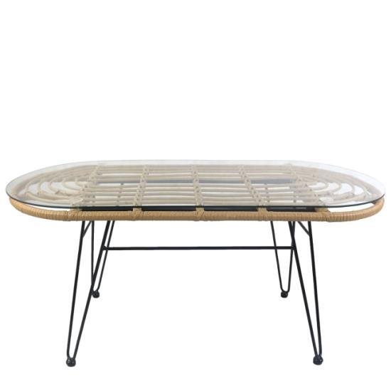 Τραπέζι Κήπου ARRIUS Φυσικό/Μαύρο Μέταλλο/Rattan/Γυαλί 100x45x46cm