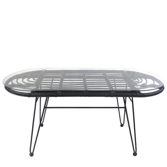 Τραπέζι Κήπου ARRIUS Μαύρο Μέταλλο/Rattan/Γυαλί 100x45x46cm