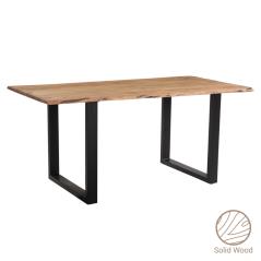 Τραπέζι Adorn pakoworld μασίφ ξύλο πεύκου καρυδί-πόδι μαύρο 180x90x75.6εκ