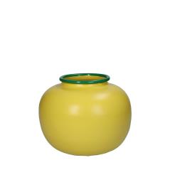 Στρογγυλό μεταλλικό βάζο κίτρινο με πρασινο χείλος, 20x15.6cm Μ:20cm Π:20cm Υ:15.6cm