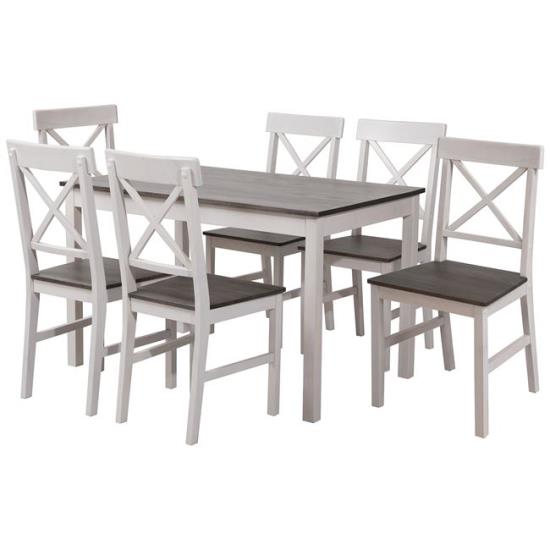 DAILY Set Τραπεζαρία Ξύλινη Σαλονιού - Κουζίνας: Τραπέζι + 6 Καρέκλες / Άσπρο - Dark Oak Table:150x90x73 Chair:43x48x94
