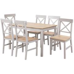 DAILY Set Τραπεζαρία Ξύλινη Σαλονιού - Κουζίνας: Τραπέζι + 6 Καρέκλες / Άσπρο - Φυσικό Table:150x90x73 Chair:43x48x94