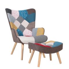 Πολυθρόνα Μπερζέρα Με Υποπόδιο BRIAR Patchwork Ύφασμα/Ξύλο 73x69x96cm
