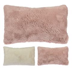 Μαξιλάρι συνθετική γούνα λαγού 2χρ.,ροζ και κρεμ,30x50cm