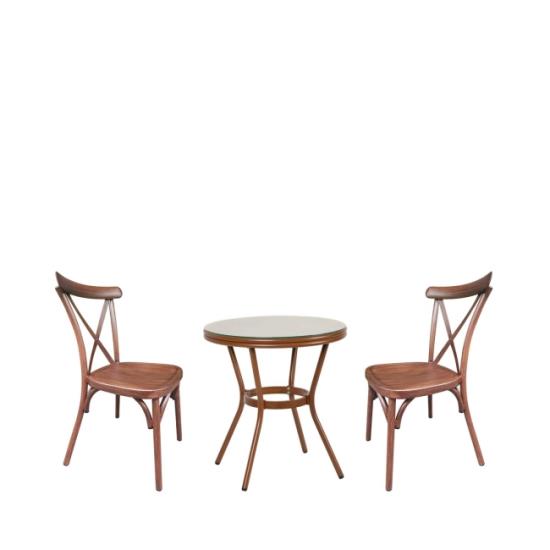 Σετ Τραπεζαρία Κήπου BURUNDI Μπαμπού Αλουμίνιο/Γυαλί Με 2 Καρέκλες 14990211