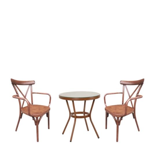 Σετ Τραπεζαρία Κήπου BURUNDI Μπαμπού Αλουμίνιο/Γυαλί Με 2 Καρέκλες 14990215