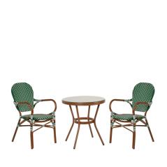 Σετ Τραπεζαρία Κήπου BURUNDI Μπαμπού Αλουμίνιο/Γυαλί Με 2 Καρέκλες 14990225