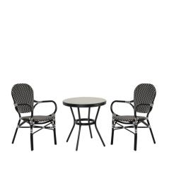 Σετ Τραπεζαρία Κήπου BURUNDI Μαύρο Αλουμίνιο/Γυαλί Με 2 Καρέκλες 14990233