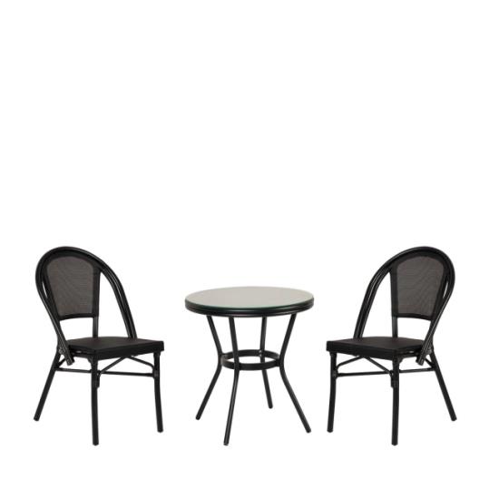 Σετ Τραπεζαρία Κήπου BURUNDI Μαύρο Αλουμίνιο/Γυαλί Με 2 Καρέκλες 14990235