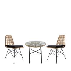 Σετ Τραπεζαρία Κήπου APPIUS Φυσικό/Μαύρο Μέταλλο/Rattan/Γυαλί Με 2 Καρέκλες 14990327