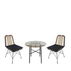 Σετ Τραπεζαρία Κήπου APPIUS Φυσικό/Μαύρο Μέταλλο/Rattan/Γυαλί Με 2 Καρέκλες 14990339