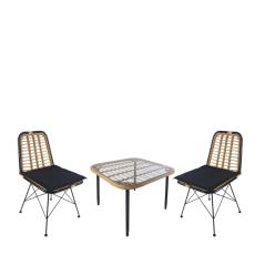 Σετ Τραπεζαρία Κήπου ANTIUS Φυσικό/Μαύρο Μέταλλο/Rattan/Γυαλί Με 2 Καρέκλες 14990340