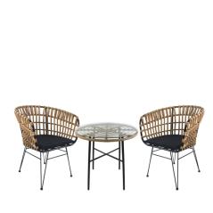 Σετ Τραπεζαρία Κήπου APPIUS Φυσικό/Μαύρο Μέταλλο/Rattan/Γυαλί Με 2 Καρέκλες 14990343