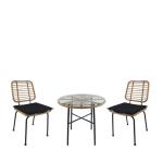 Σετ Τραπεζαρία Κήπου APPIUS Φυσικό/Μαύρο Μέταλλο/Rattan/Γυαλί Με 2 Καρέκλες 14990351