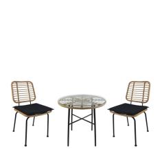 Σετ Τραπεζαρία Κήπου APPIUS Φυσικό/Μαύρο Μέταλλο/Rattan/Γυαλί Με 2 Καρέκλες 14990351