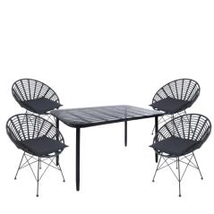 Σετ Τραπεζαρία Κήπου ANNIUS Μαύρο Μέταλλο/Rattan/Γυαλί Με 4 Καρέκλες 14990384