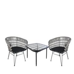 Σετ Τραπεζαρία Κήπου ANTIUS Μαύρο Μέταλλο/Rattan/Γυαλί Με 2 Καρέκλες 14990393