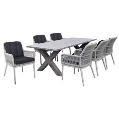ALLEY Set Τραπεζαρία Κήπου ALU & Rope Grey-Μαξιλ.Ανθρακί: Τραπέζι 180x94 + 6 Πολυθρόνες Τραπ:180x94x72 Πολ:62x64x85cm