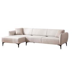 Γωνιακός καναπές PWF-0565 pakoworld δεξιά γωνία ύφασμα λευκό-γκρι 270x95x67εκ