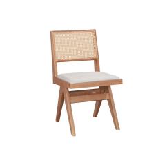 Καρέκλα Winslow pakoworld ξύλο rubberwood ανοικτό καρυδί-pvc rattan φυσικό-ύφασμα γκρι 46,5x55,8x82εκ