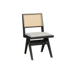 Καρέκλα Winslow pakoworld ξύλο rubberwood μαύρο-pvc rattan φυσικό-ύφασμα γκρι 46,5x55,8x82εκ