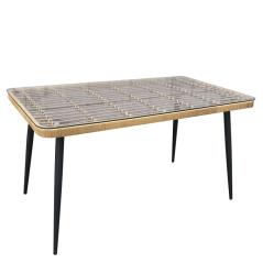 Τραπέζι Κήπου QUITO Φυσικό/Μαύρο Μέταλλο/Rattan/Γυαλί 160x90x78cm