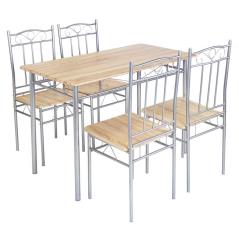 LUTON Set Τραπεζαρία Σαλονιού Κουζίνας: Τραπέζι + 4 Καρέκλες Μέταλλο Βαφή Silver, Sonoma Τρ.120x70x74 / Καρ.40x40x90 cm
