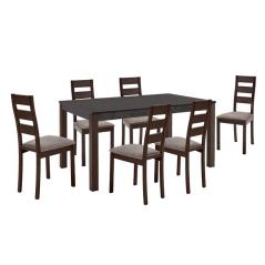 SIENNA Set (1+6) Τραπεζαρίας - Κουζίνας, Σκούρο Καρυδί, Melamine Greystone,Ύφασμα Μπεζ Table 150x90x74/Chair 45x52x97
