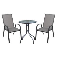 RIO Set Κήπου - Βεράντας: Τραπέζι + 2 Πολυθρόνες Μέταλλο Βαφή Ανθρακί, Textilene Γκρι Table:Φ60x70 Armchair:55x74x91