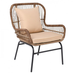 SALSA MAX Πολυθρόνα Μέταλλο Βαφή Μαύρο, Wicker Φυσικό, Μαξιλάρι Μπεζ 64Χ69Χ89
