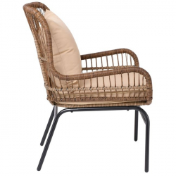 SALSA MAX Πολυθρόνα Μέταλλο Βαφή Μαύρο, Wicker Φυσικό, Μαξιλάρι Μπεζ 64Χ69Χ89