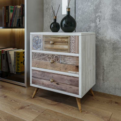 Συρταριέρα Virtue pakoworld χρώμα λευκό γκρι-καρυδί 50x35x68εκ