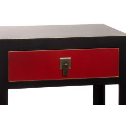 Chinoise Κομοδίνο με κόκκινο συρτάρι Μαύρο Ξύλο 47x34x50cm