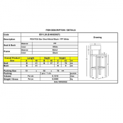 PENTOS Σκαμπό BAR, Μέταλλο Βαφή Μαύρο, PP Άσπρο 49x46x76/83cm