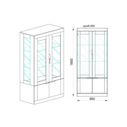 Βιτρίνα 80x40x181 δίφυλλη 6241