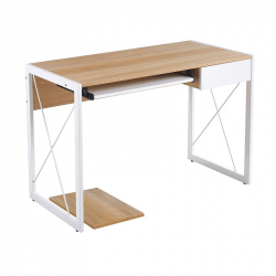 UNIT Γραφείο Η/Υ, Μέταλλο Βαφή Άσπρο, Melamine Απόχρωση Sonoma 110x60x75cm