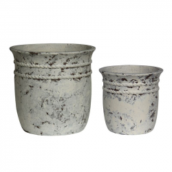 FLOWER POT-15 Set 2 τεμαχίων, Cement Απόχρωση Antique White Φ30x28/Φ47x45 cm