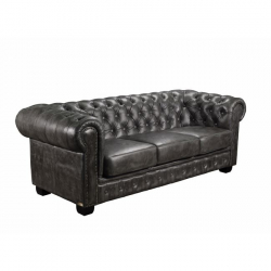 CHESTERFIELD 689 3-Θ ΚΑΝΑΠΕΣ ΔΕΡΜΑ ANTIQUE GREY 201X92X72 cm