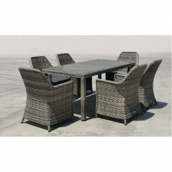ESPERIA Set Τραπεζαρία Κήπου ALU,Wicker Grey Brown-Ανθρακί: Τραπέζι 180x90 + 6 Πολυθρόνες Τραπ:180x90x78 Πολ:64x68x90cm