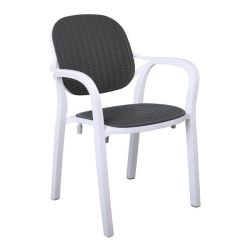 LUNA Πολυθρόνα Κήπου Στοιβαζόμενη, PP Απόχρωση Άσπρο και Ανθρακί (Rattan Look)