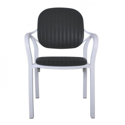 LUNA Πολυθρόνα Κήπου Στοιβαζόμενη, PP Απόχρωση Άσπρο και Ανθρακί (Rattan Look)