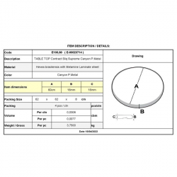 Contract Sliq Supreme Επιφάνεια Τραπεζιού, Werzalit Απόχρωση Canyon P.Metal Φ60cm/16mm